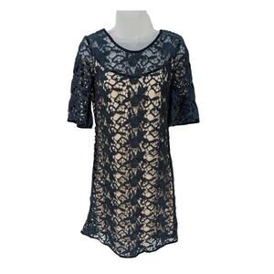 Temperley London Cotton Lace Overlay Dress Size 4 Silk Tan Slip Half Sleeve